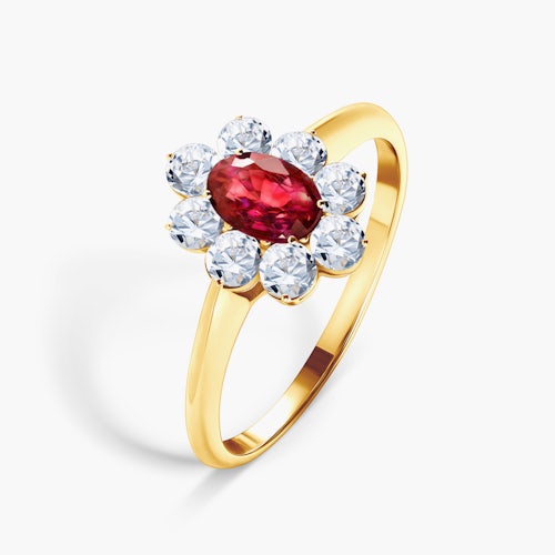 Pierścionek zaręczynowy SAVICKI: złoty, rubin, białe szafiry